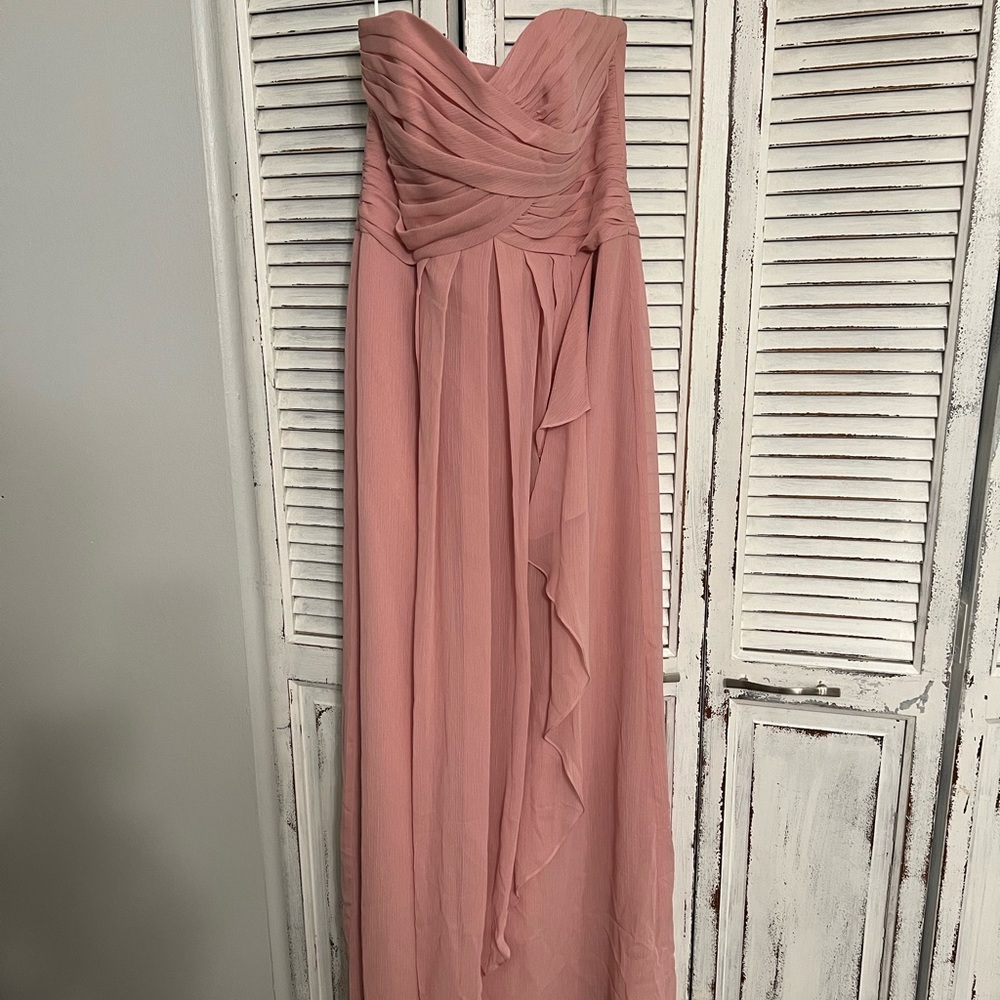 David’s Bridal blush strapless bridesmaids dress